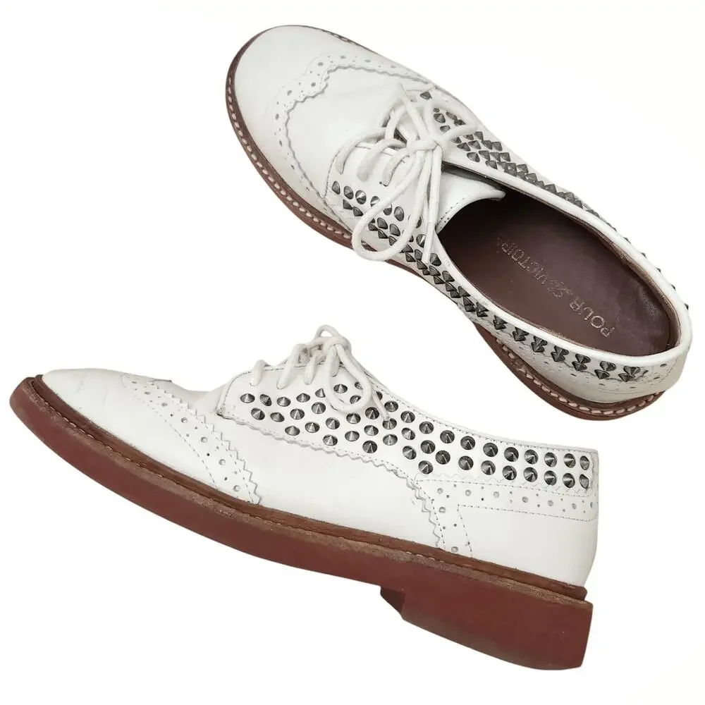 POUR LA VICTOIRE Mayah lace up oxfords wingtips white leather brogues shoes 7.5